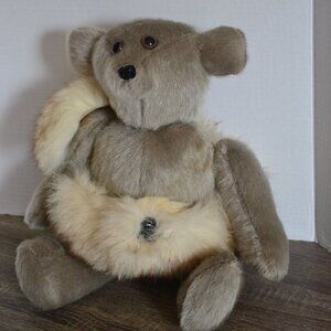 Vtg Jointed Mohair Bear with Fur Wrap